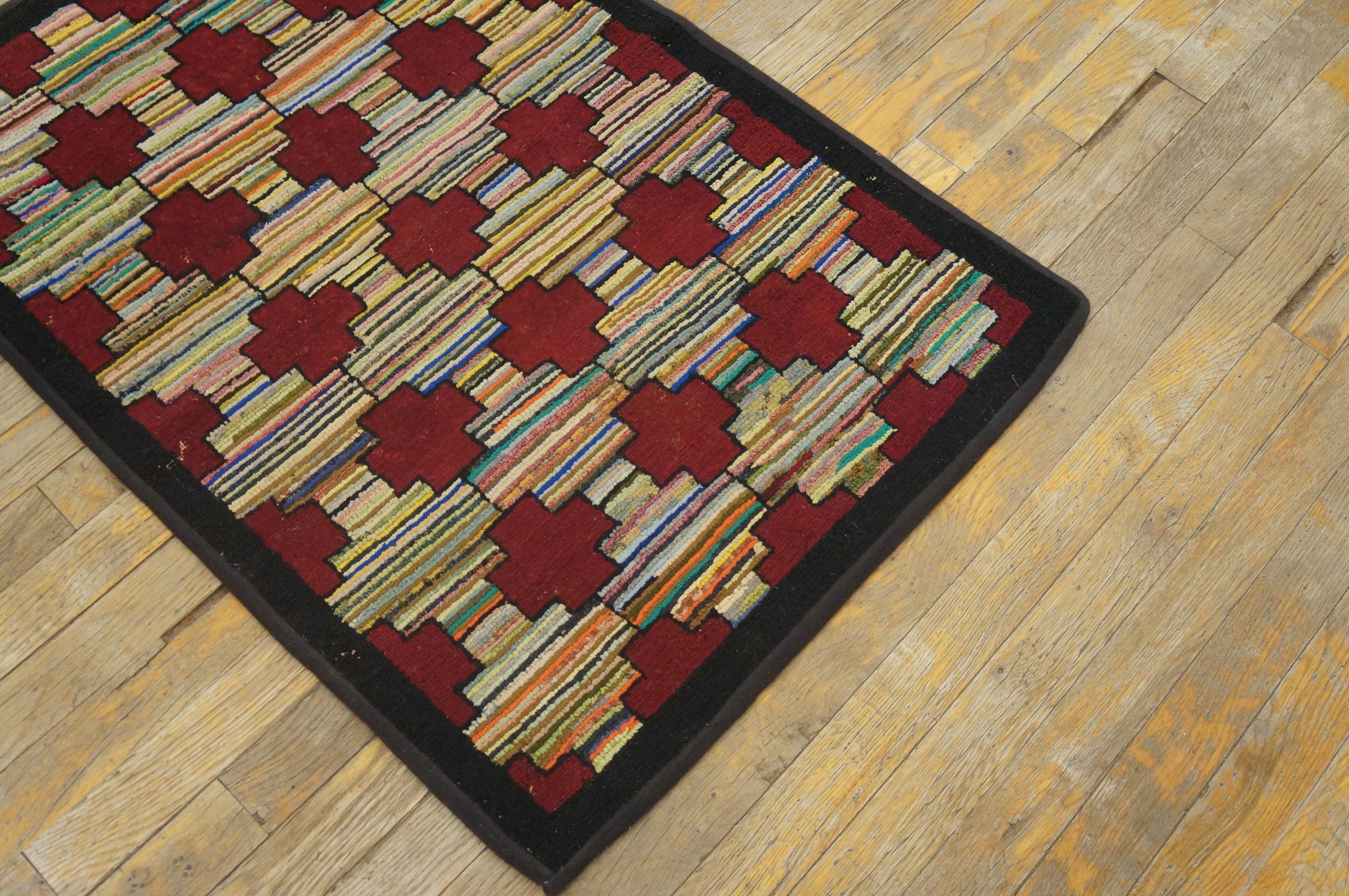 Mid-20th Century Antique American Hooked Rug 2' 2