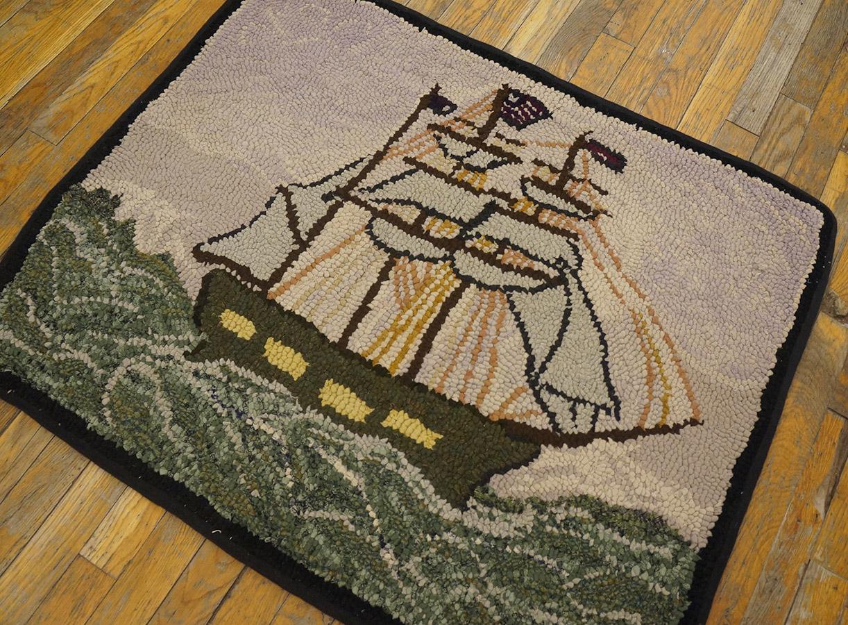 Hand-Woven Mid 20th Century Nautical American Hooked Rug ( 2'7