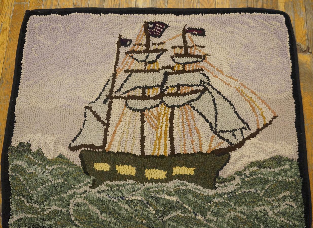 Mid 20th Century Nautical American Hooked Rug ( 2'7