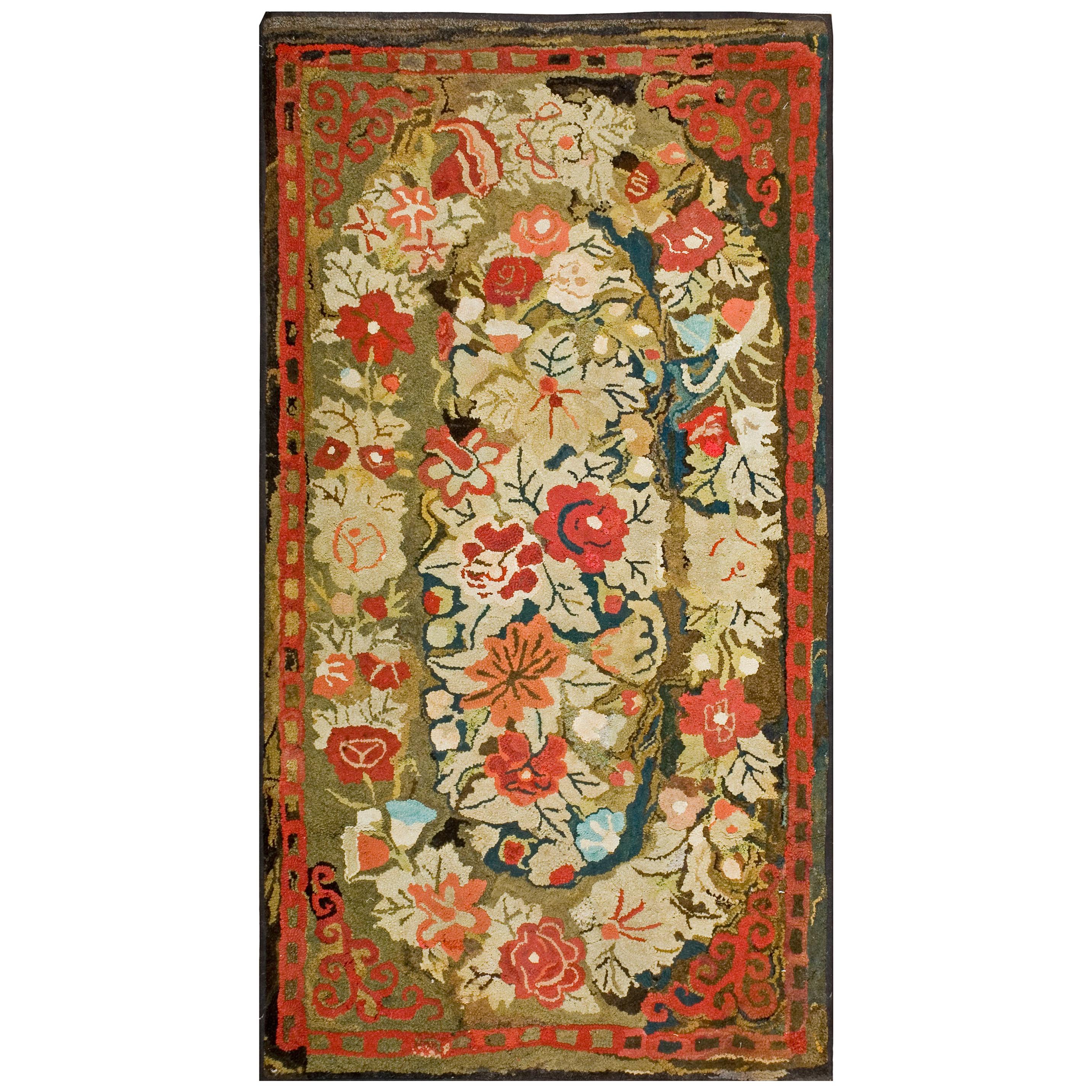 Antique American Hooked Rug 3' 0" x 5' 2"  For Sale
