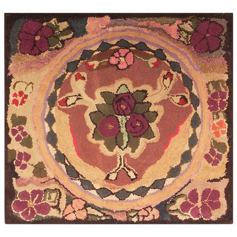 Antique American Hooked Rug 3' 0" x 3' 4"  For Sale