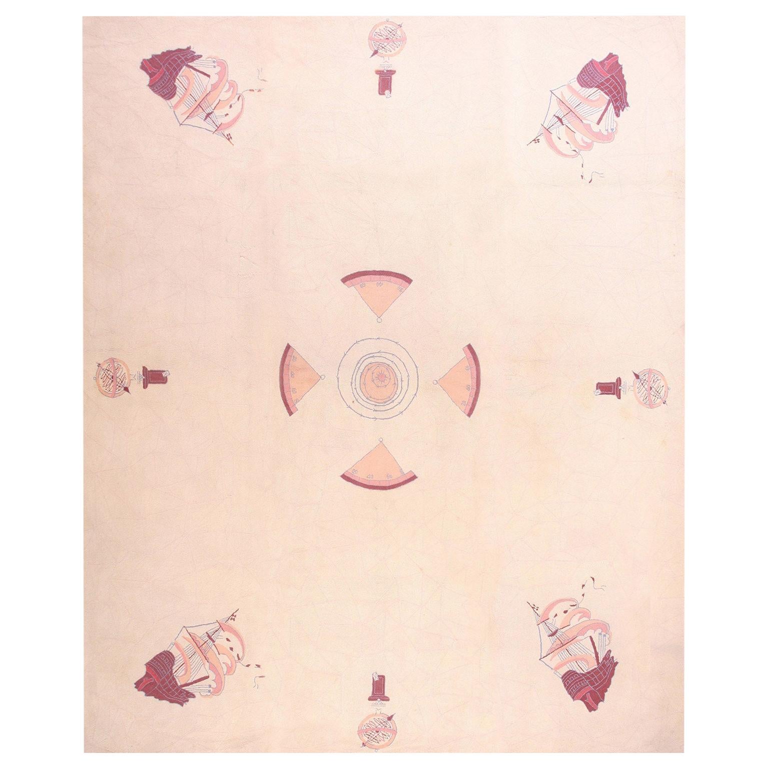 Nautischer amerikanischer Hakenteppich aus der Mitte des 20. Jahrhunderts ( 11' x 14' - 335 x 426 )