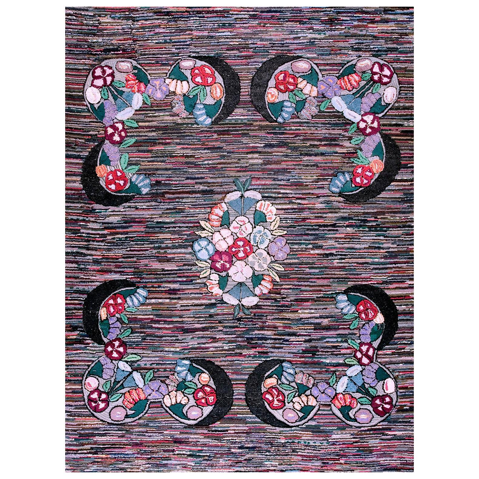 Antique American Hooked Rug 9' 1" x 12' 3" For Sale
