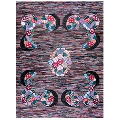 Tapis crocheté américain ancien de 9' 1""" x 12' 3""