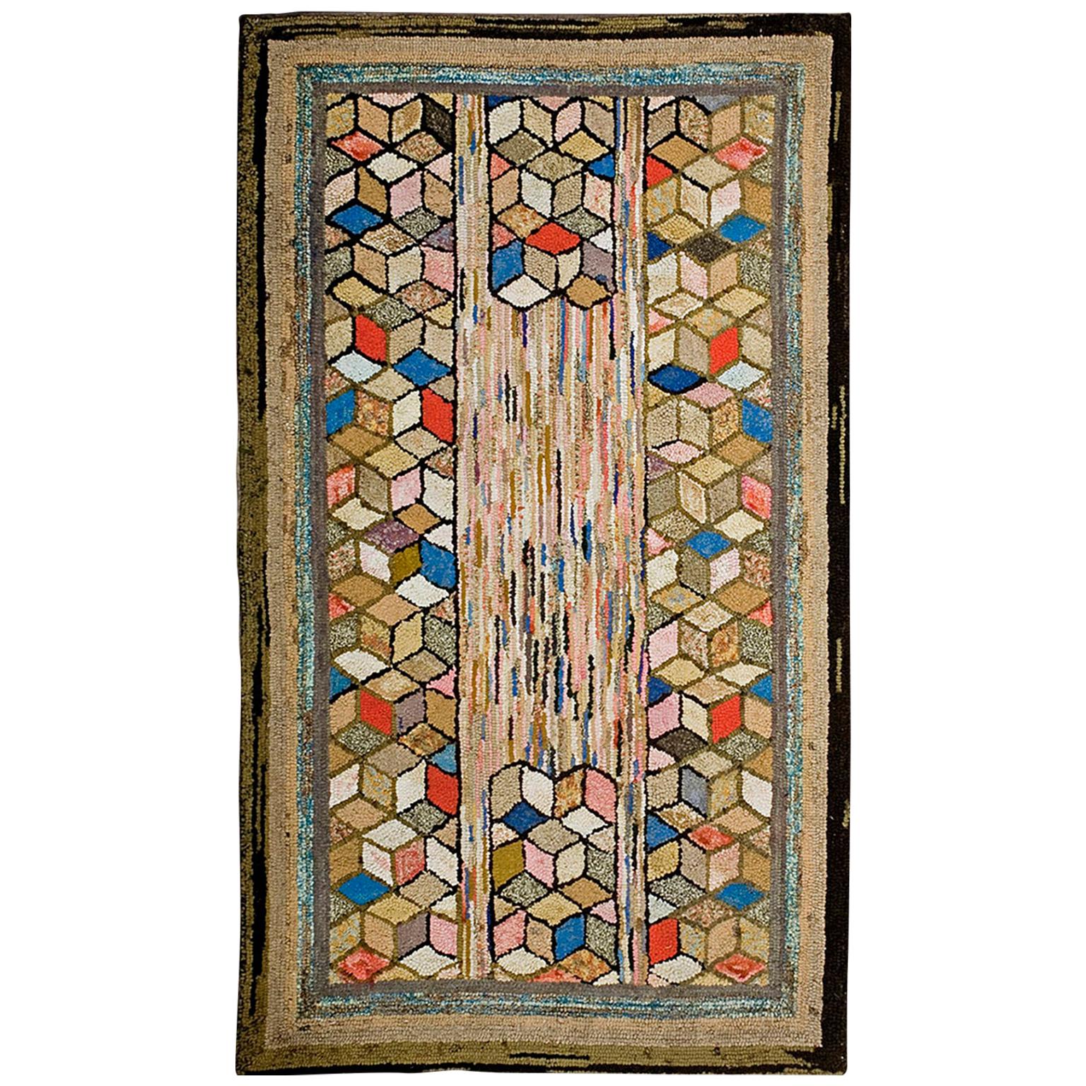 Antique American Hooked Rug 3' 6" x 5' 0"  For Sale