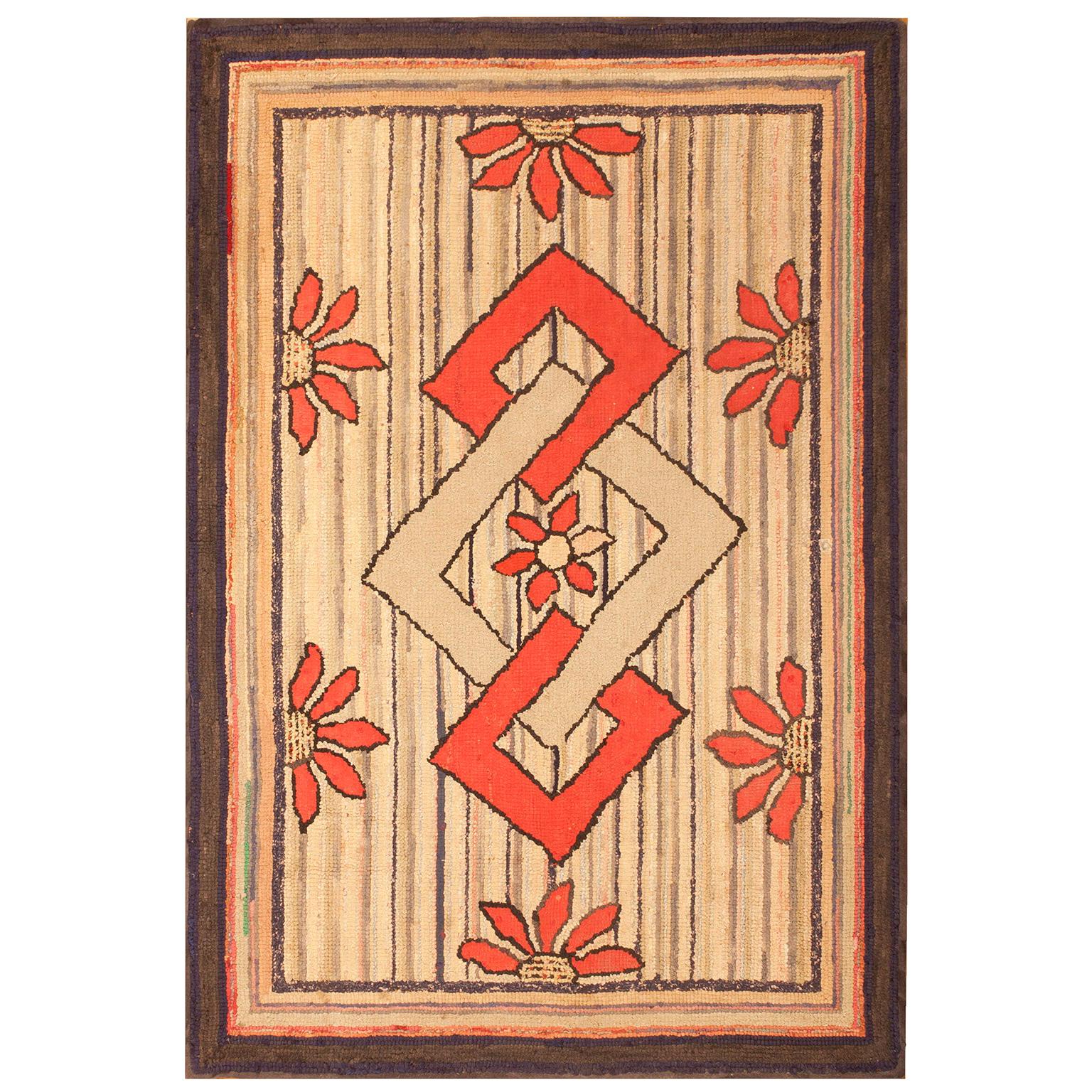 Antique American Hooked Rug 2' 8" x 4' 0"  For Sale