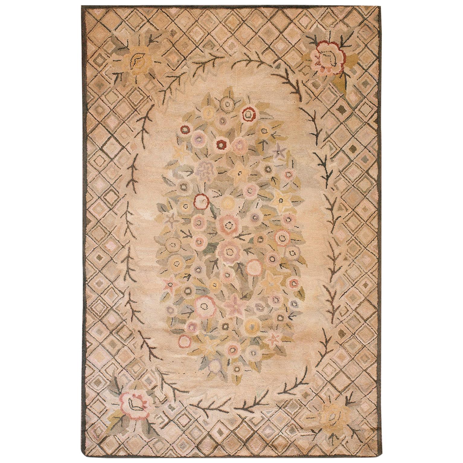 Antique American Hooked Rug 5' 9" x 8' 9"  For Sale