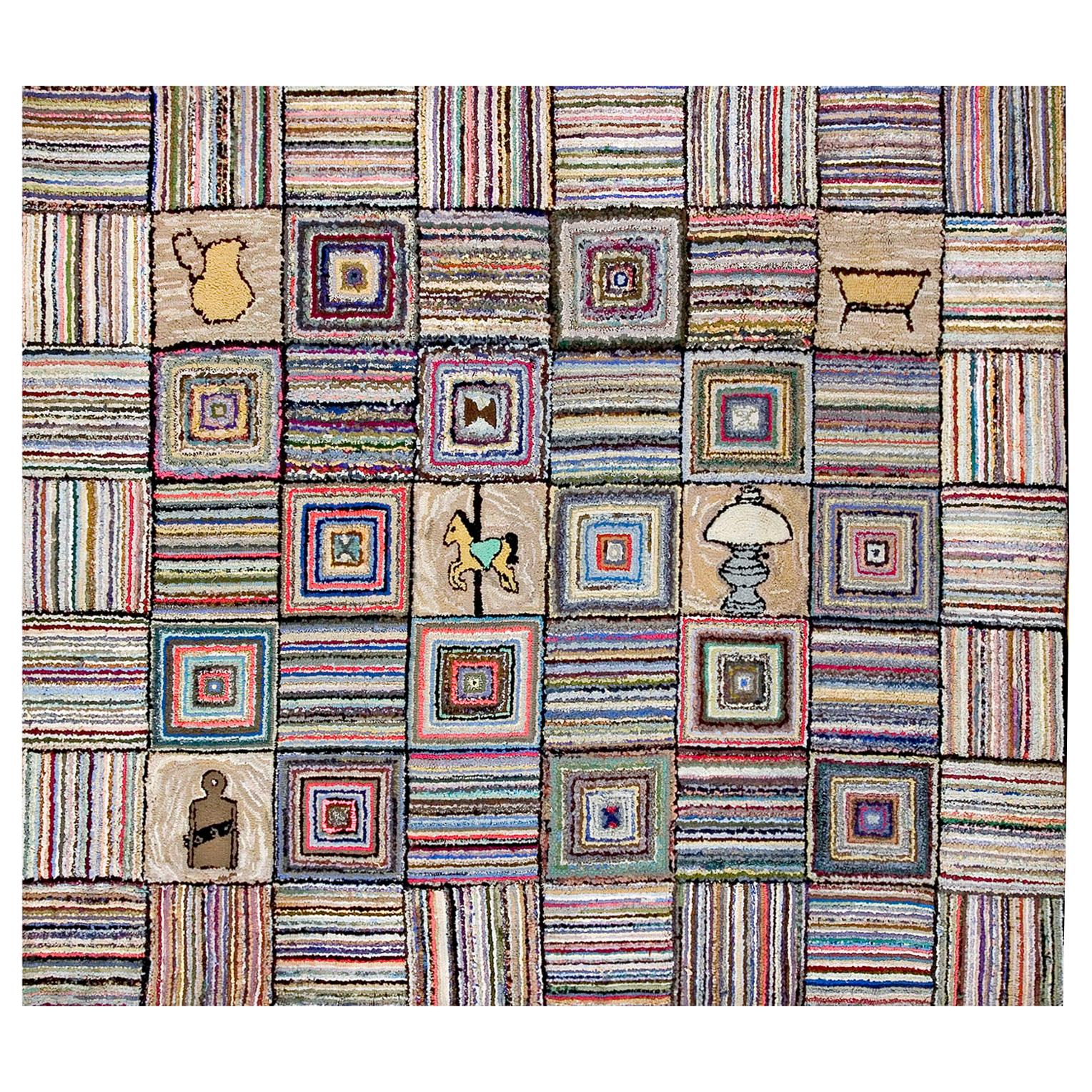 Tapis crocheté américain du début du 20ème siècle ( 7' x 8' - 213 x 245 )