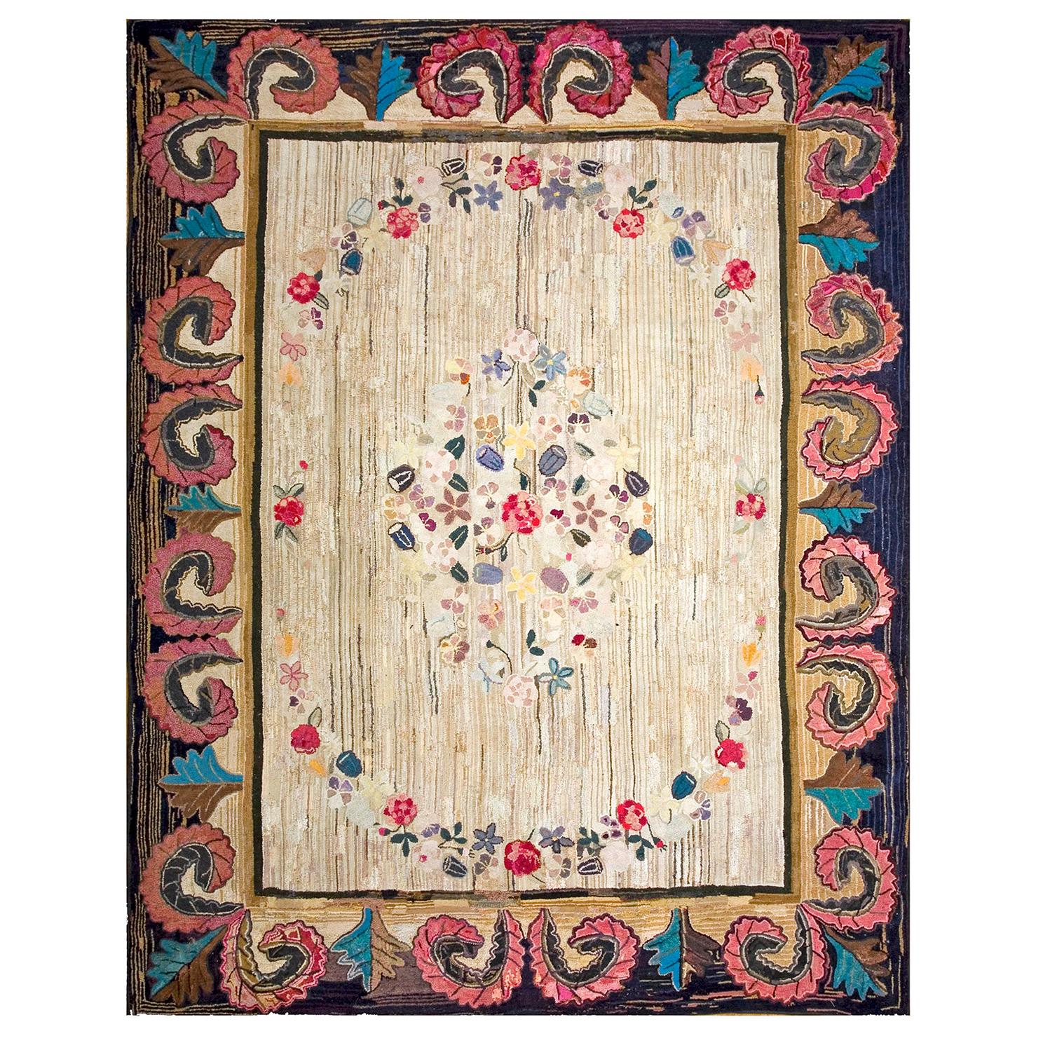 Antique American Hooked Rug 9' 0" x 11' 8" For Sale