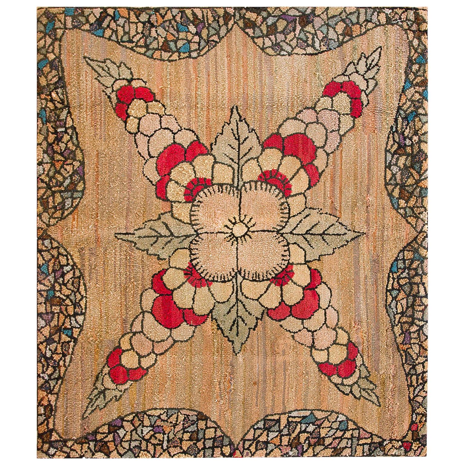 Antique American Hooked Rug 3' 0" x 3' 5" For Sale