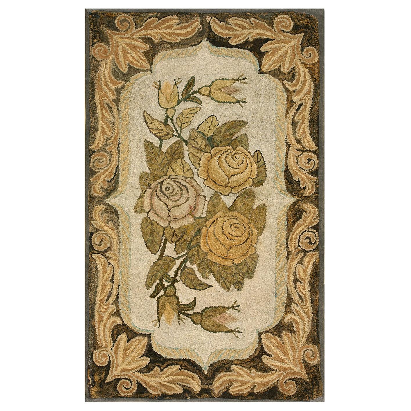 Antique American Hooked Rug 2' 7" x 4' 8" For Sale