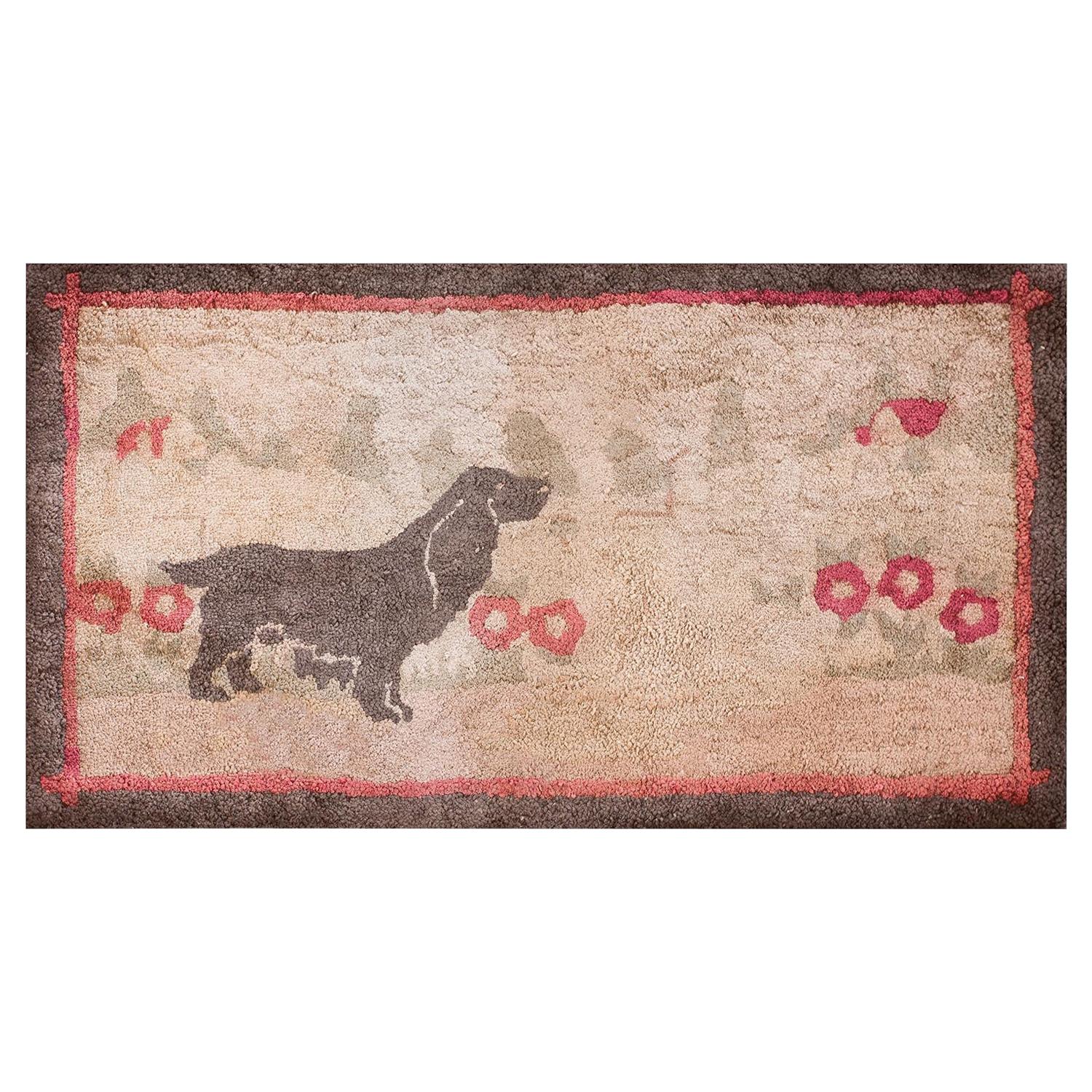 1930s Pictorial American Hooked Rug ( 2' x 3' 8" - 61 x 112 cm )  For Sale