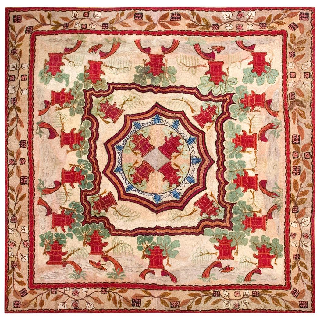 Antique American Hooked Rug 11' 6" x 11' 6"  For Sale