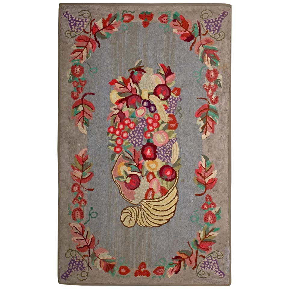 Vintage American Hooked Rug in Fruit Pattern For Sale at 1stDibs