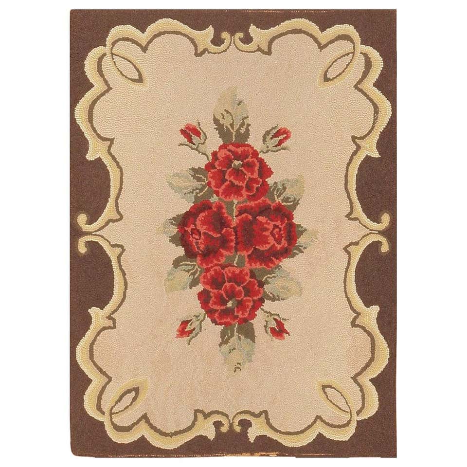 Distressed Antique American Hooked Floral Rug with Cozy Cottage ...