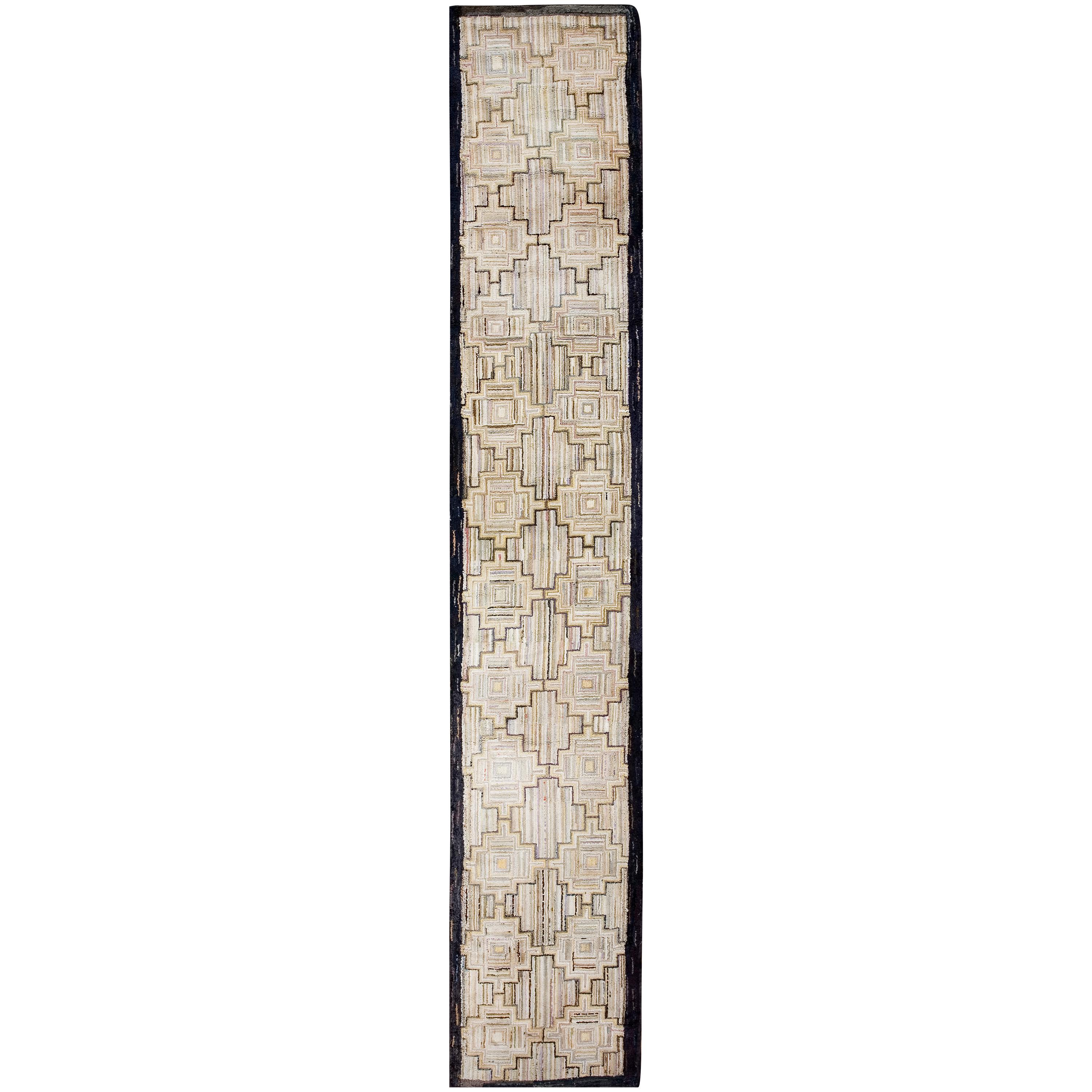 Antique American Hooked Rug 2' 2" x 12' 0". For Sale