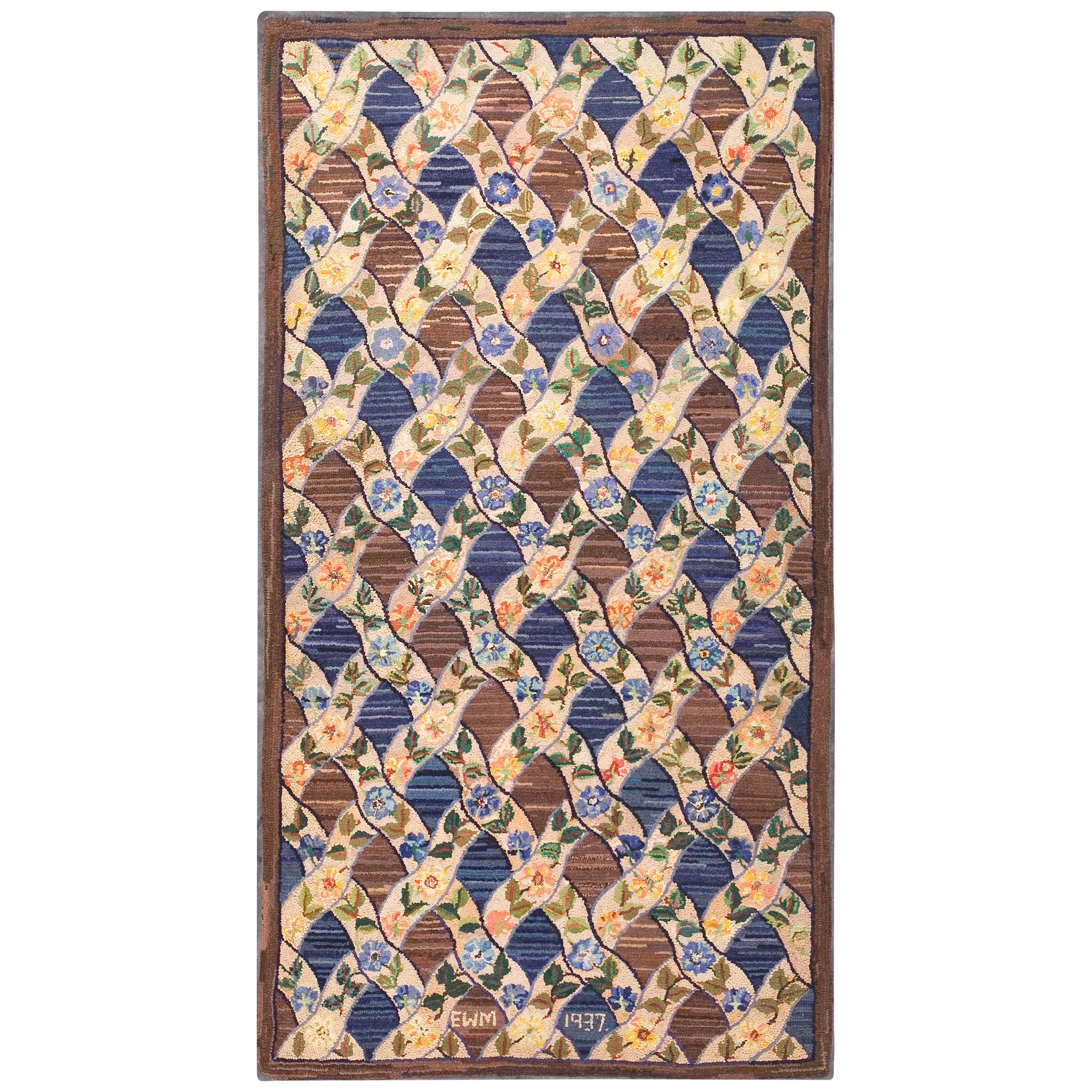 Antique American Hooked Rug 3' 6" x 6' 4" For Sale
