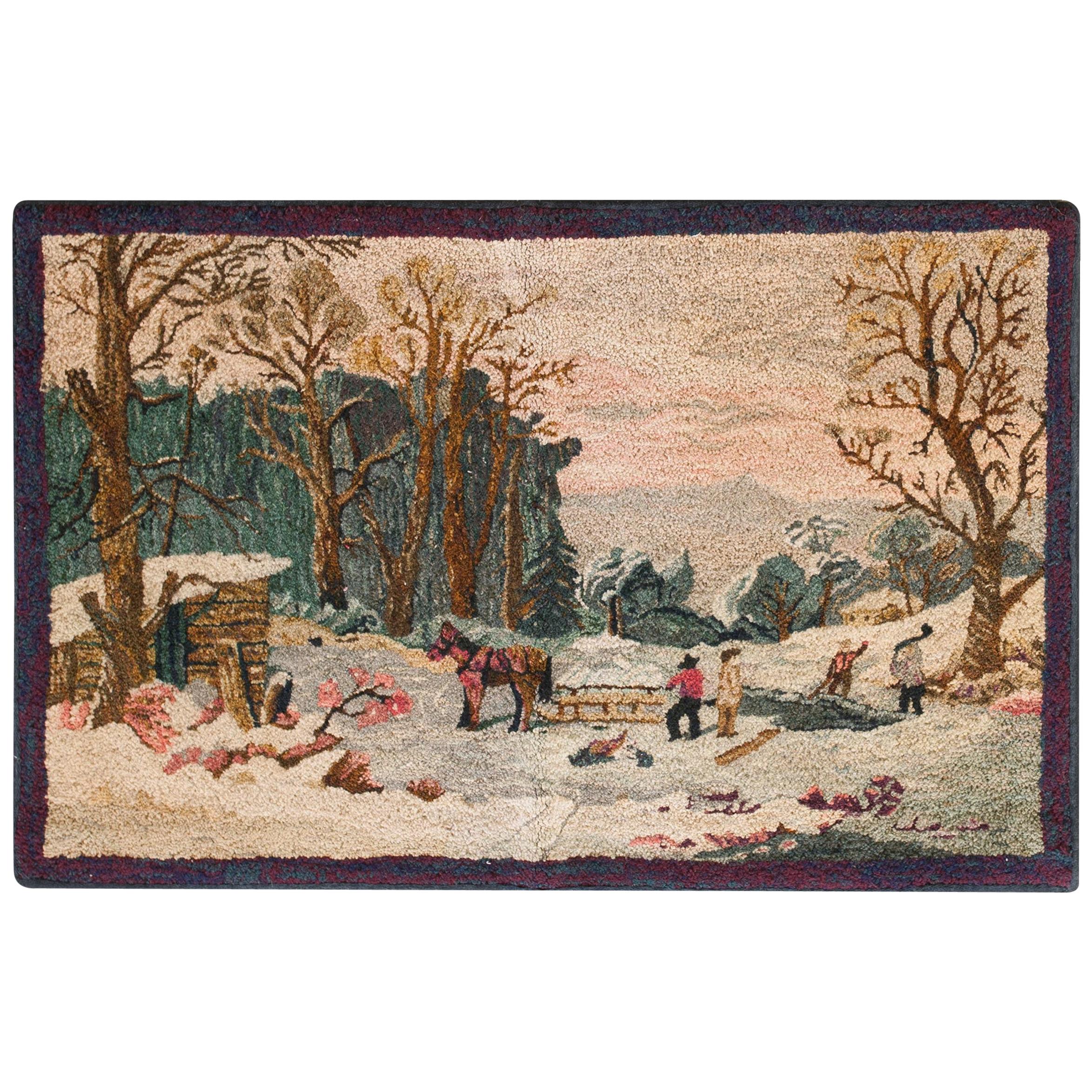 Mid 20th Century Pictorial American Hooked Rug (  1'10" x 2'10" - 56 x 86 )