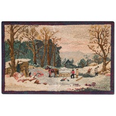 Vintage Mid 20th Century Pictorial American Hooked Rug (  1'10" x 2'10" - 56 x 86 )