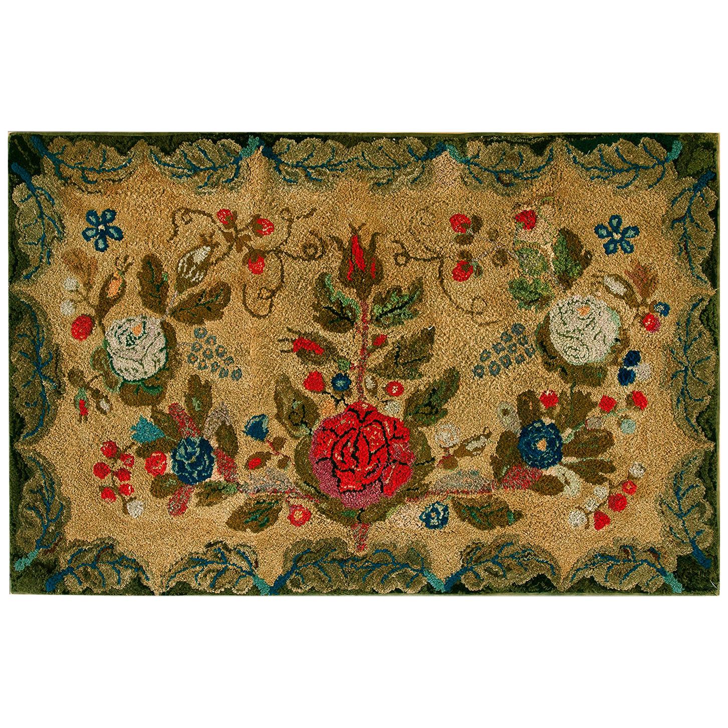 19th Century American Hooked Rug ( 3' x 5'5" - 90 x 165 )
