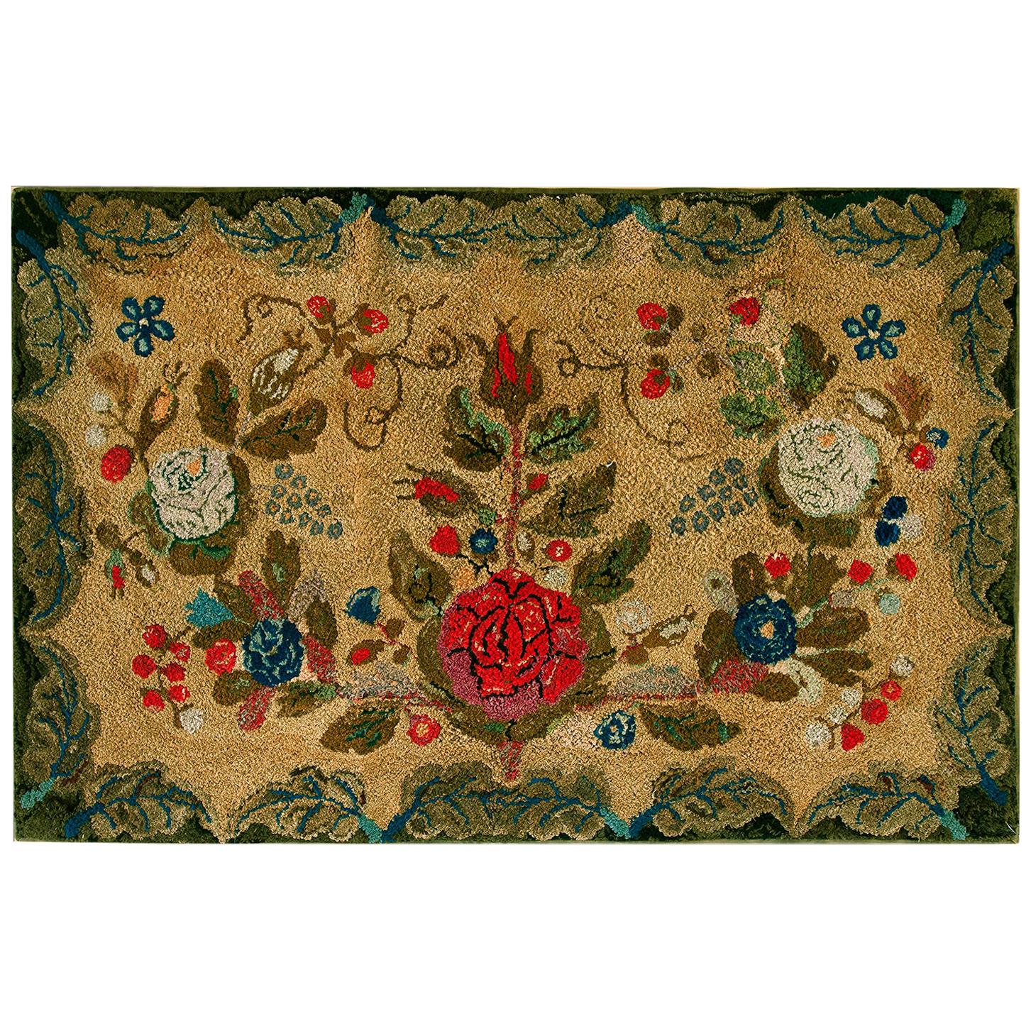 Antique American Hooked Rug For Sale