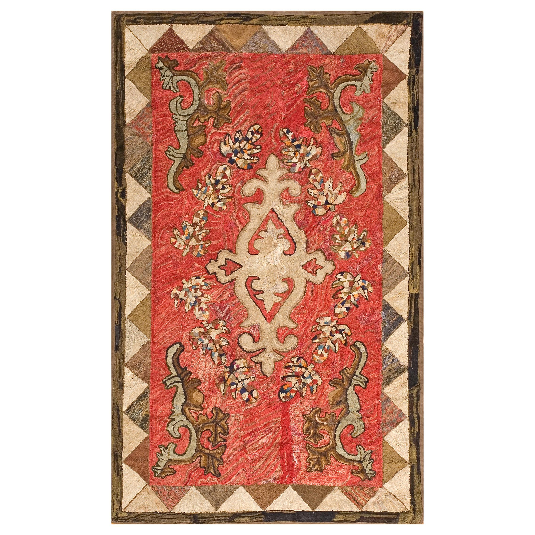 Early 20th Century American Hooked Rug ( 4'4" x 7'4" - 132 x 223 cm ) For Sale