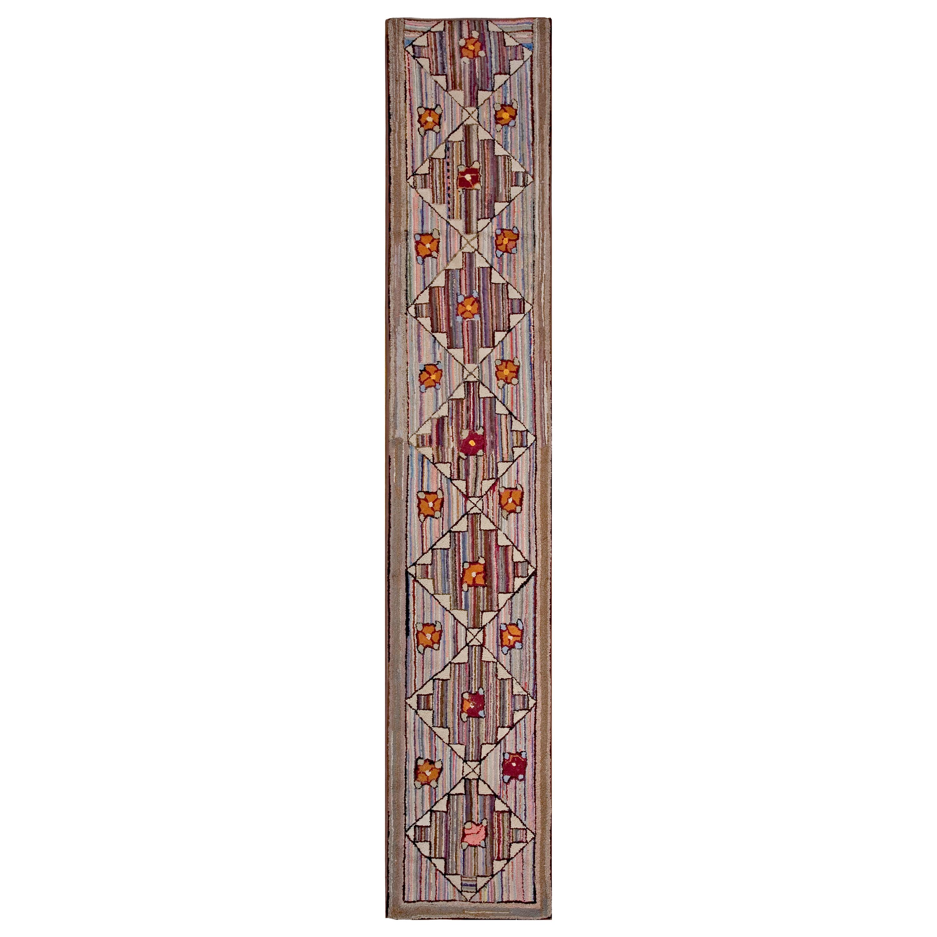 Early 20th Century Geometrical American Hooked Rug ( 2'4" x 12'10" - 71 x 391 )