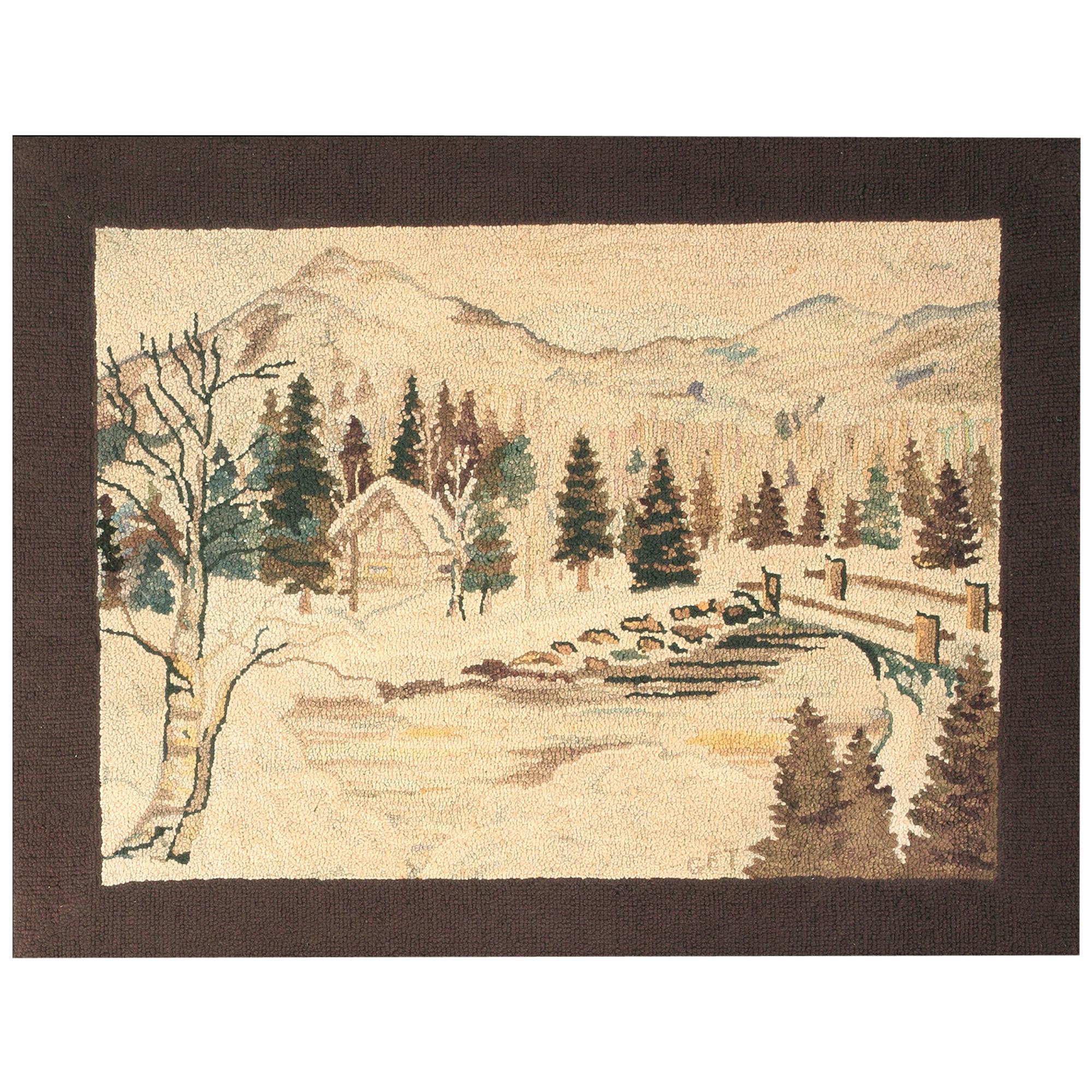 Antique American Hooked Rug For Sale