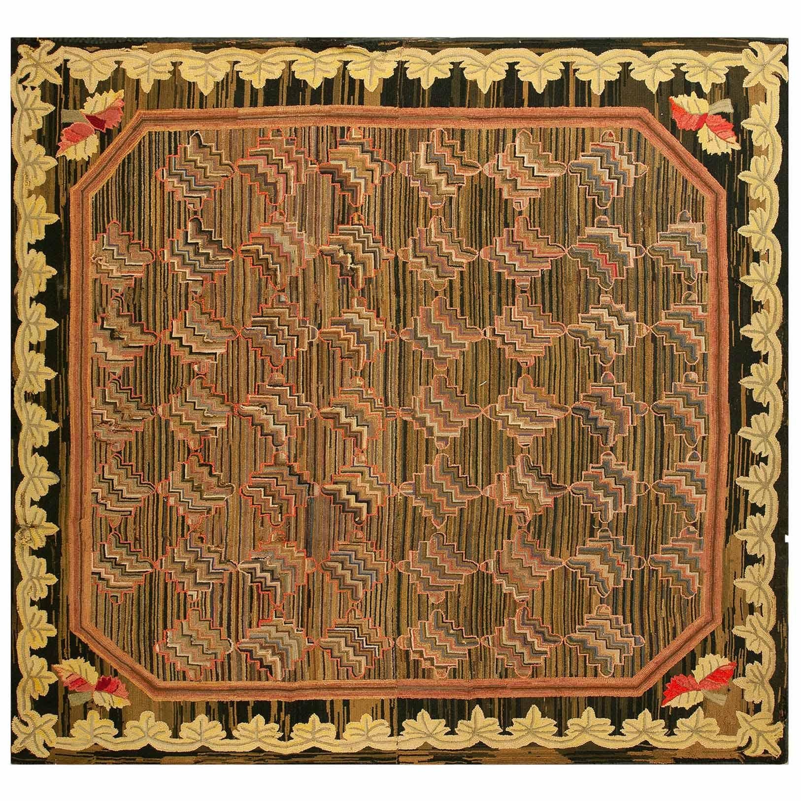 19th Century American Hooked Rug ( 8'8" x 8'10" - 264 x 269 ) For Sale