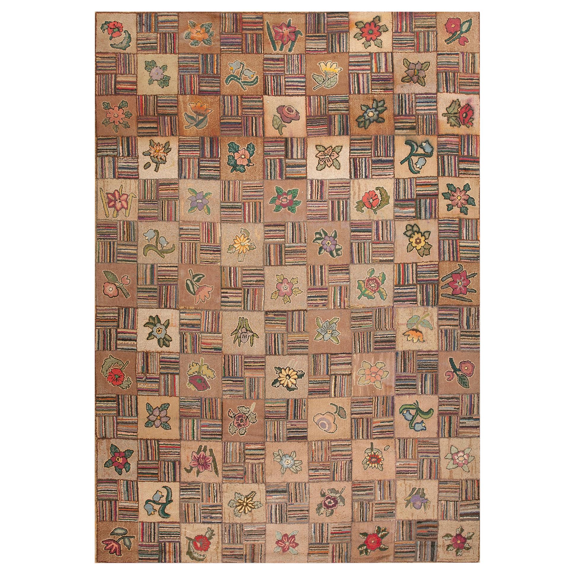 Antique American Hooked Rug 8' 2" x 11' 10" For Sale