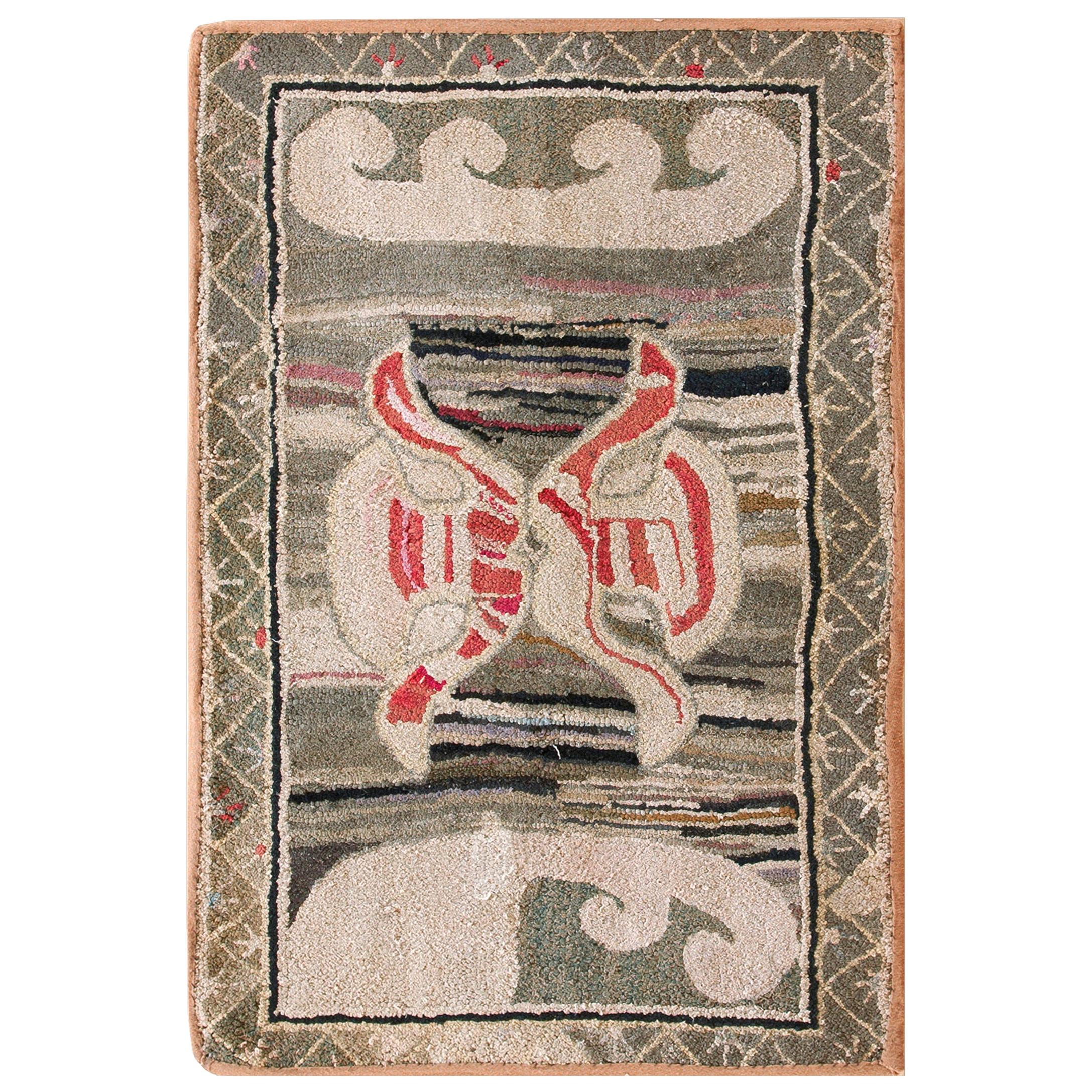 Antique American Hooked Rug 2' 0" x 2' 10"  For Sale