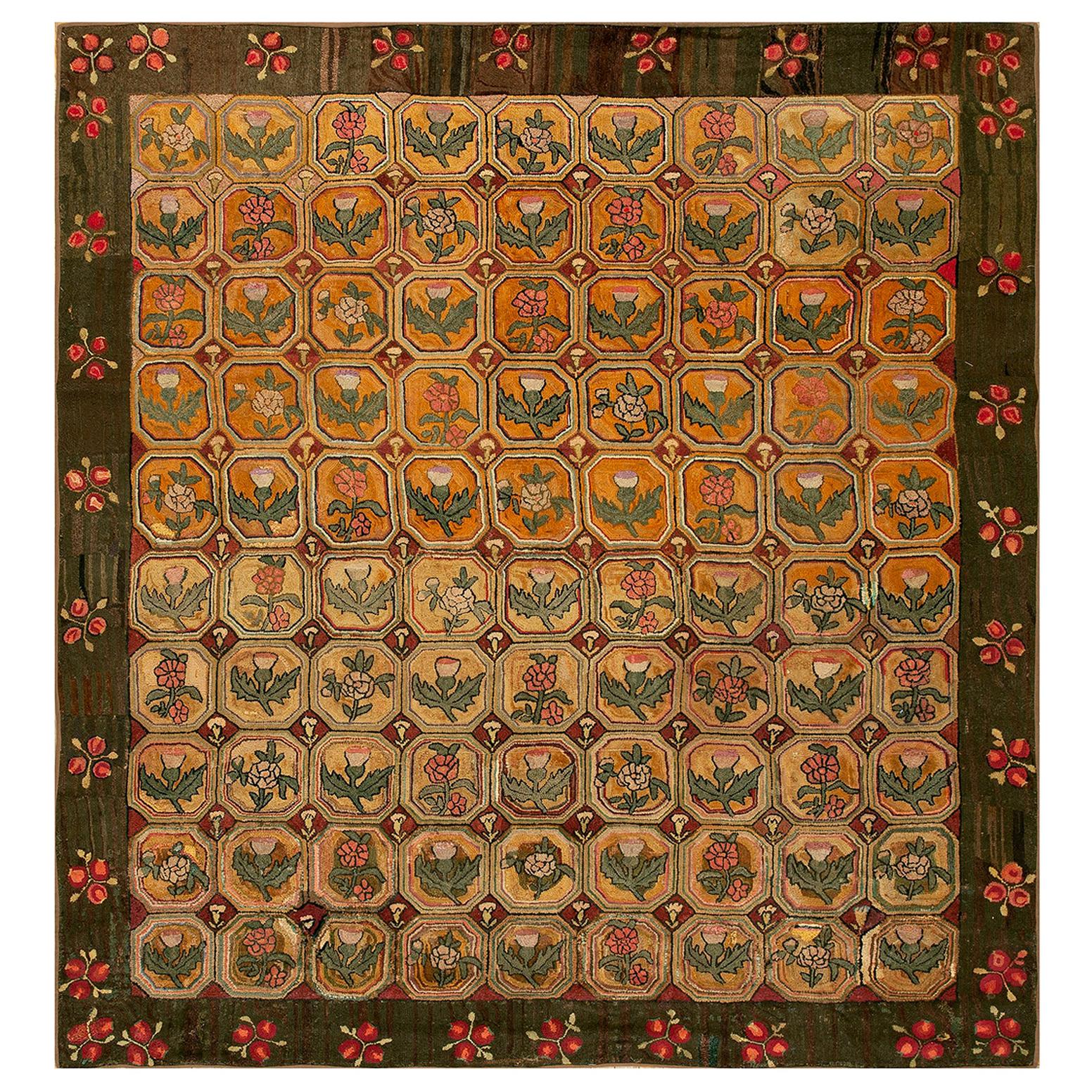 Antique American Hooked Rug For Sale