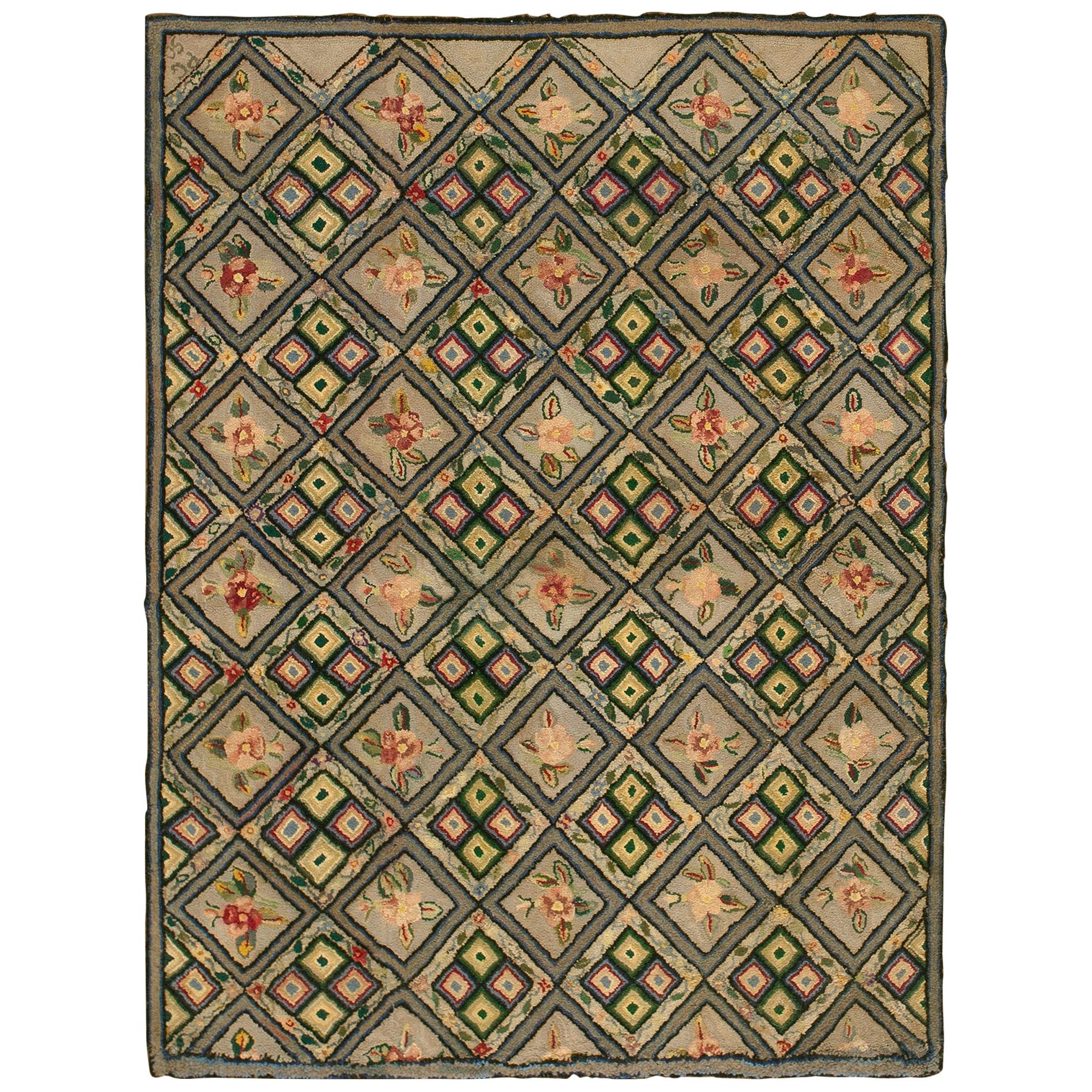 1920s American Hooked Rug ( 4'2" x 5'6" - 127 x 168 )