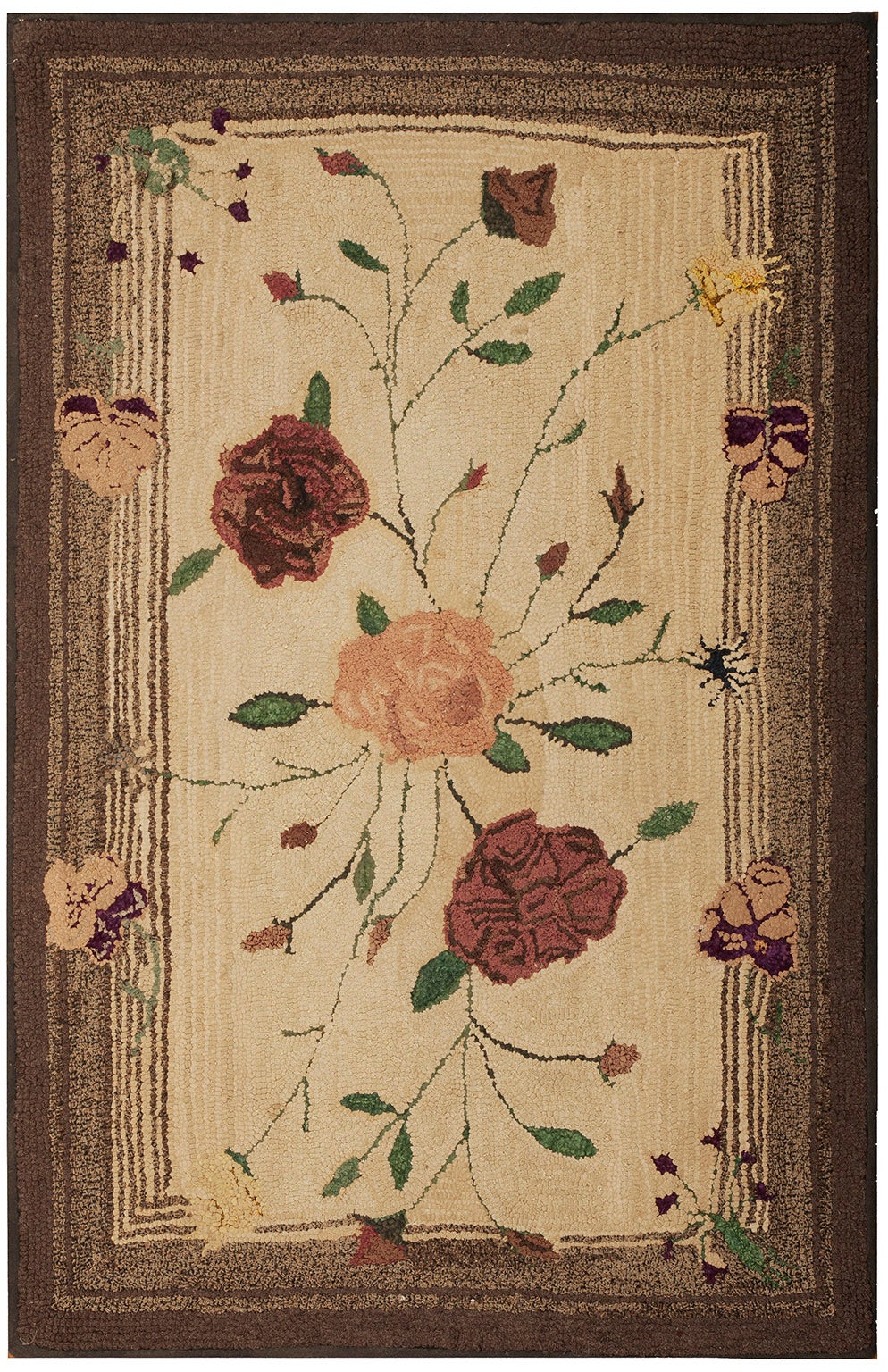 Antique American Hooked Rug 2' 7" x 3' 11"  For Sale