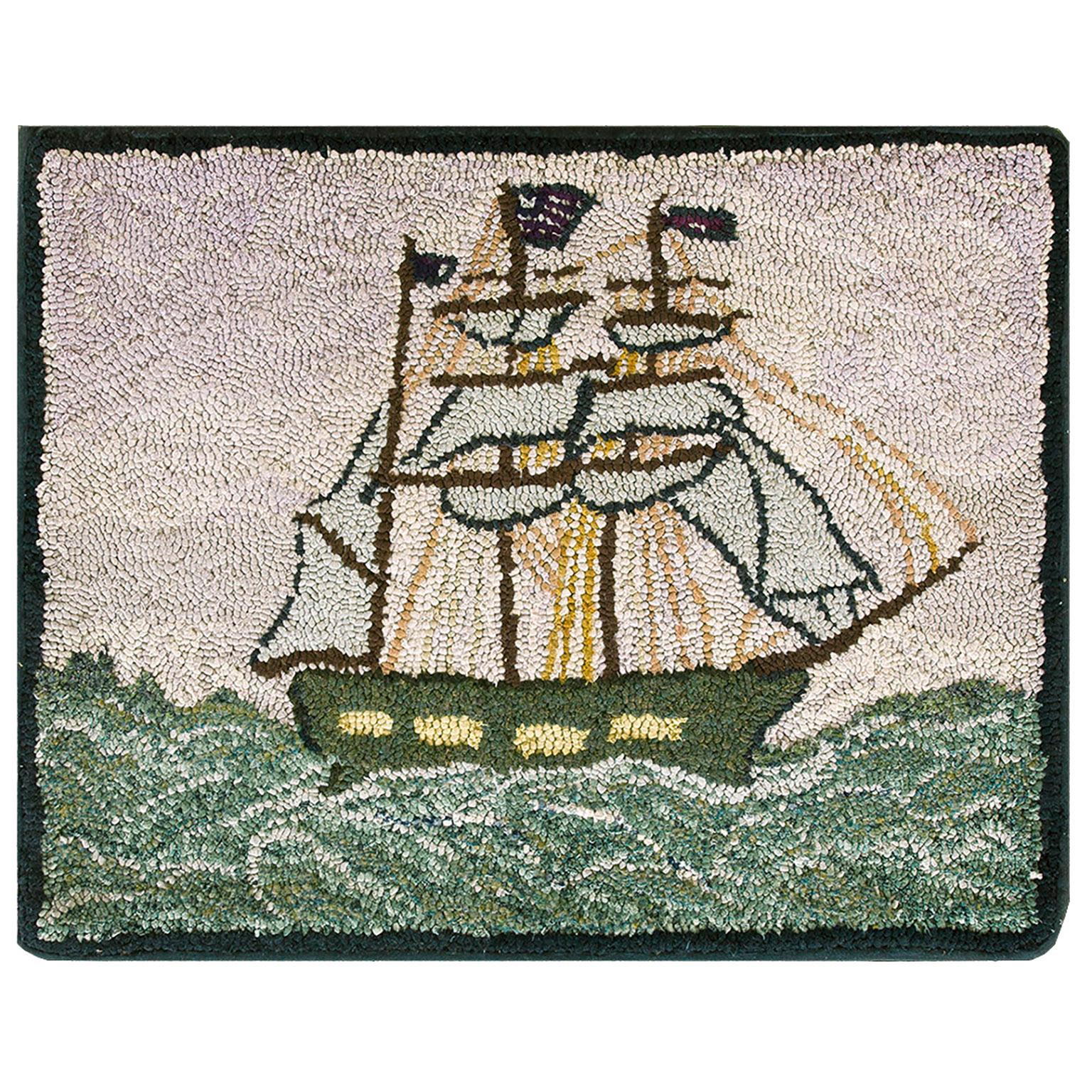 Mid 20th Century Nautical American Hooked Rug ( 2'7" x 3'2" - 80 x 98 ) For Sale