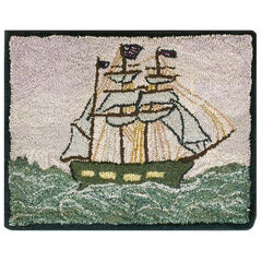 Mid 20th Century Nautical American Hooked Rug ( 2'7" x 3'2" - 80 x 98 )