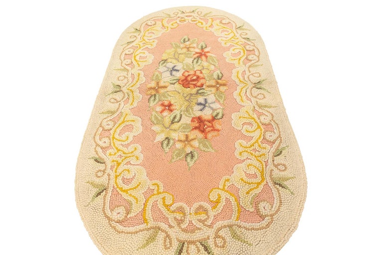 Salmon Color Rug Antique American Hooked Rug Salmon Color For Sale at 1stDibs