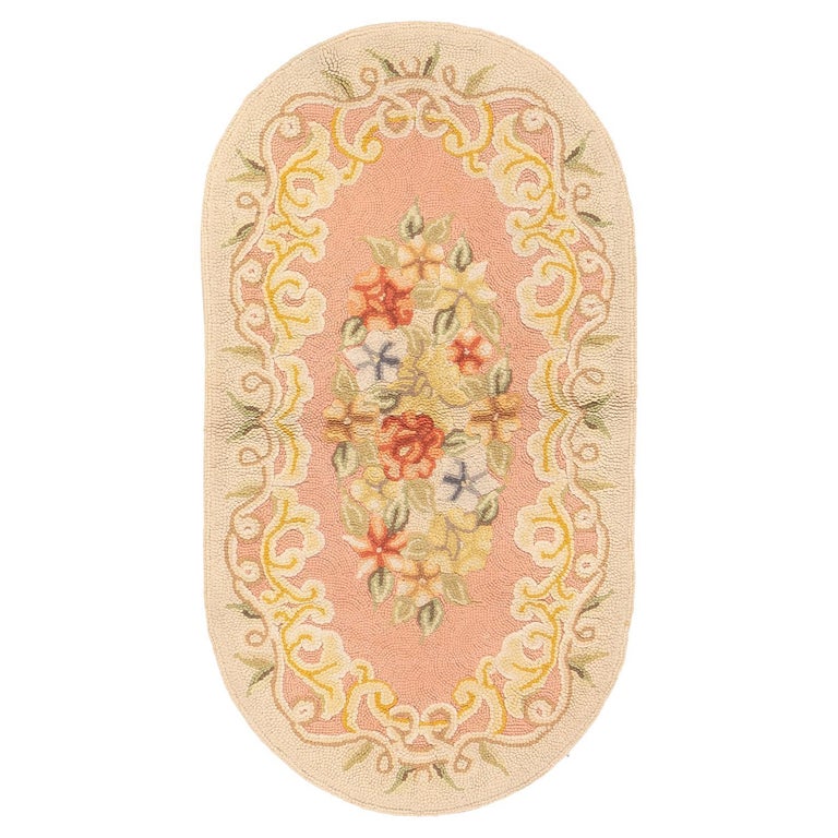8 x 12 Antique Hooked Floral Oval Rug 72271