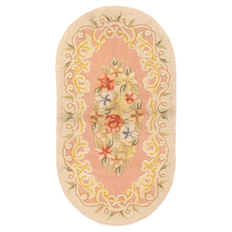Antique American Hooked Rug Salmon Color For Sale at 1stDibs