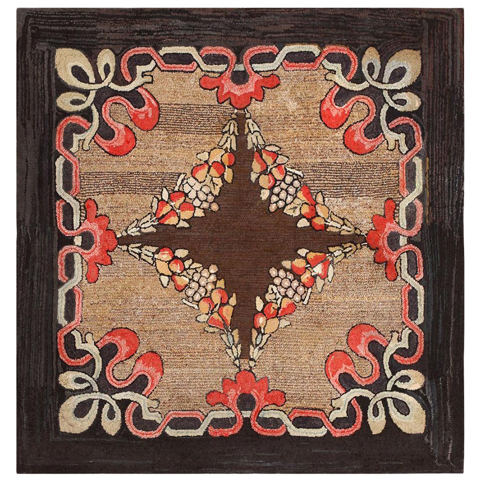 Antique American Hooked Rug. Size: 5 ft 9 in x 5 ft 10 in For Sale