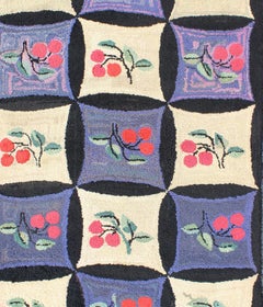 Antique American Hooked Rug with All-Over Circles & Floral Quilt Design