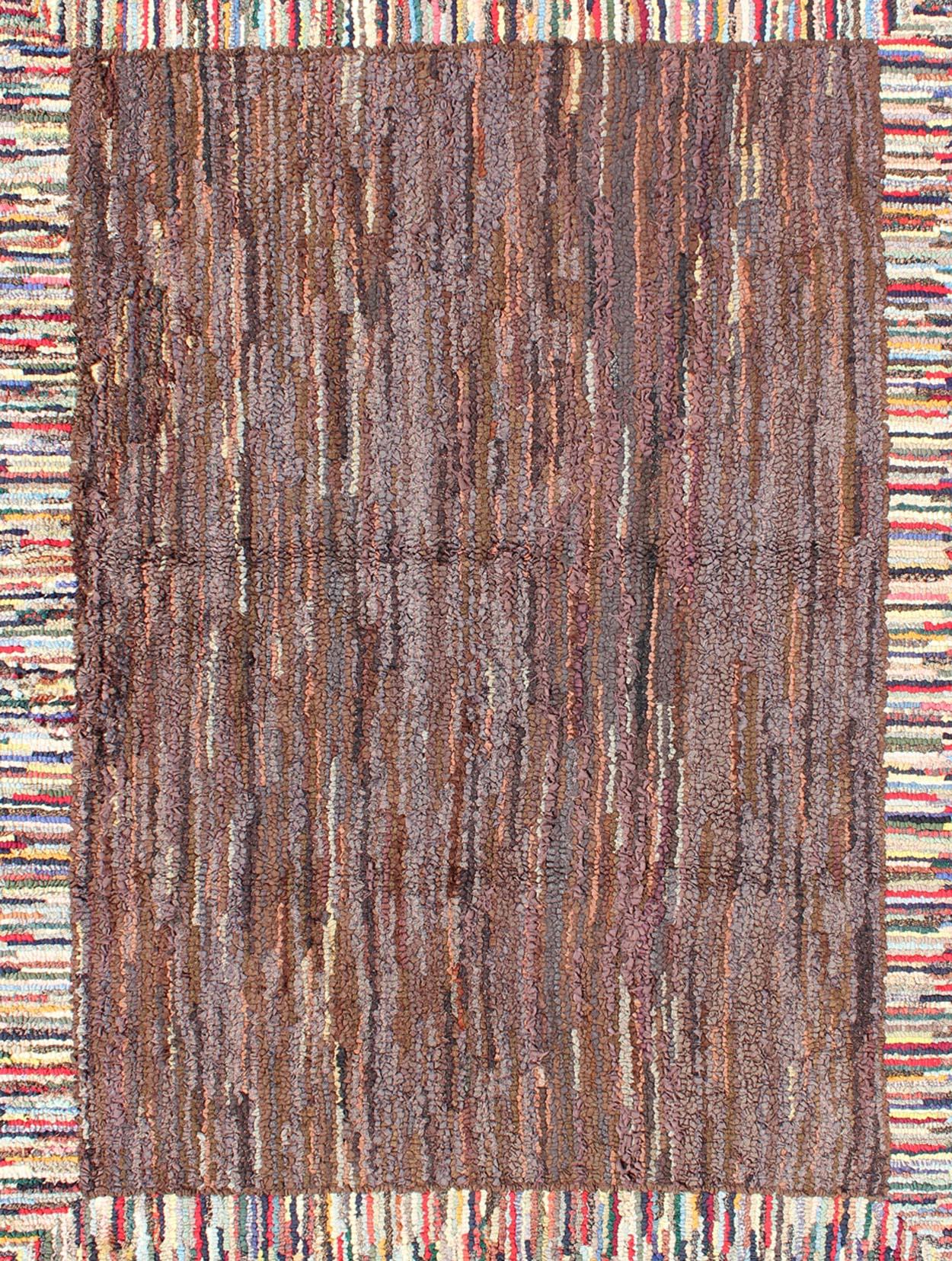 Hand-Woven Antique American Hooked Rug with Colorful Variegated Design