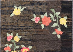Antique American Hooked Rug with Floral Vase Design and Folk Art Motifs