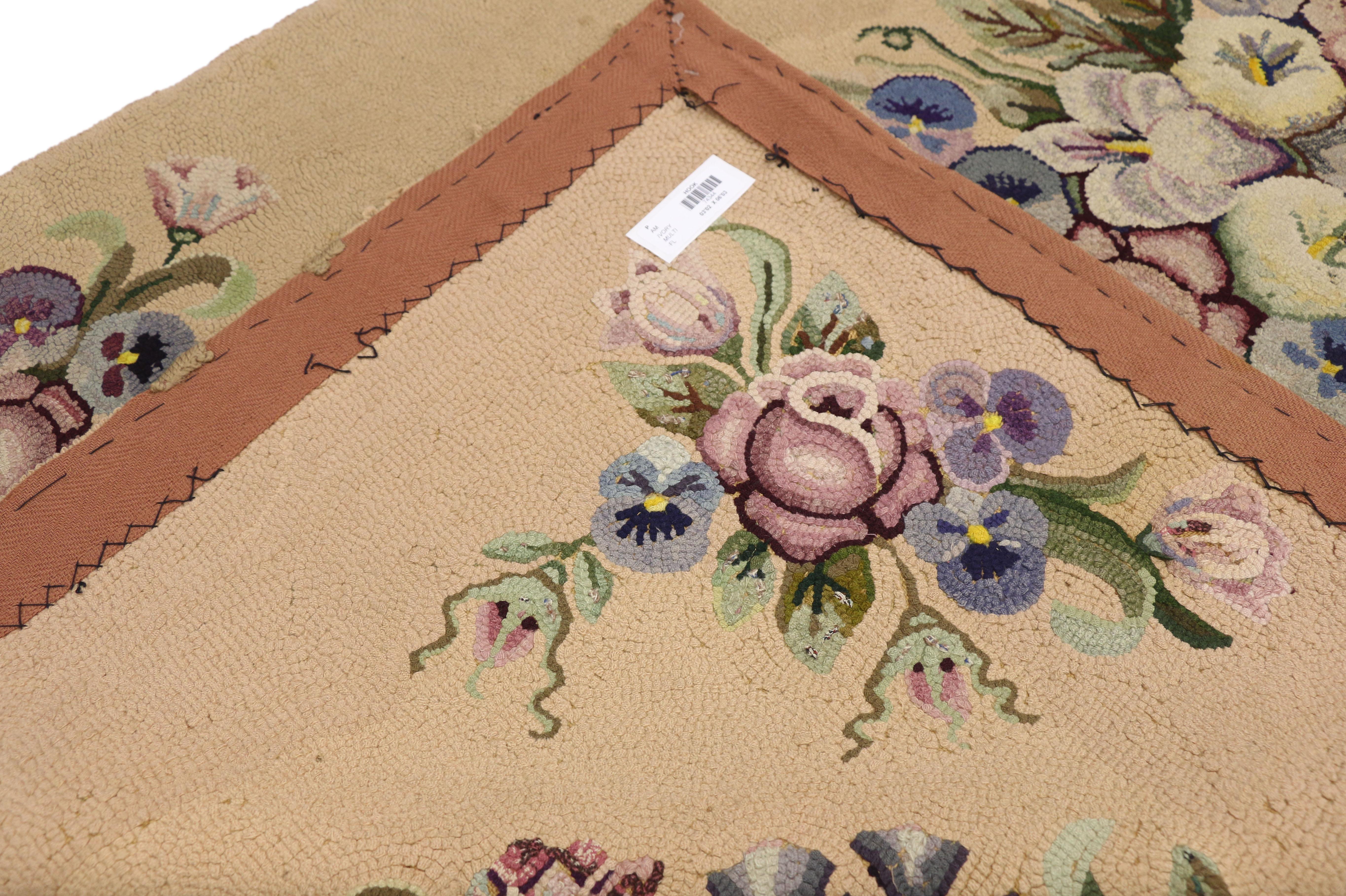 19th Century Antique American Hooked Rug with French Aubusson Style For Sale