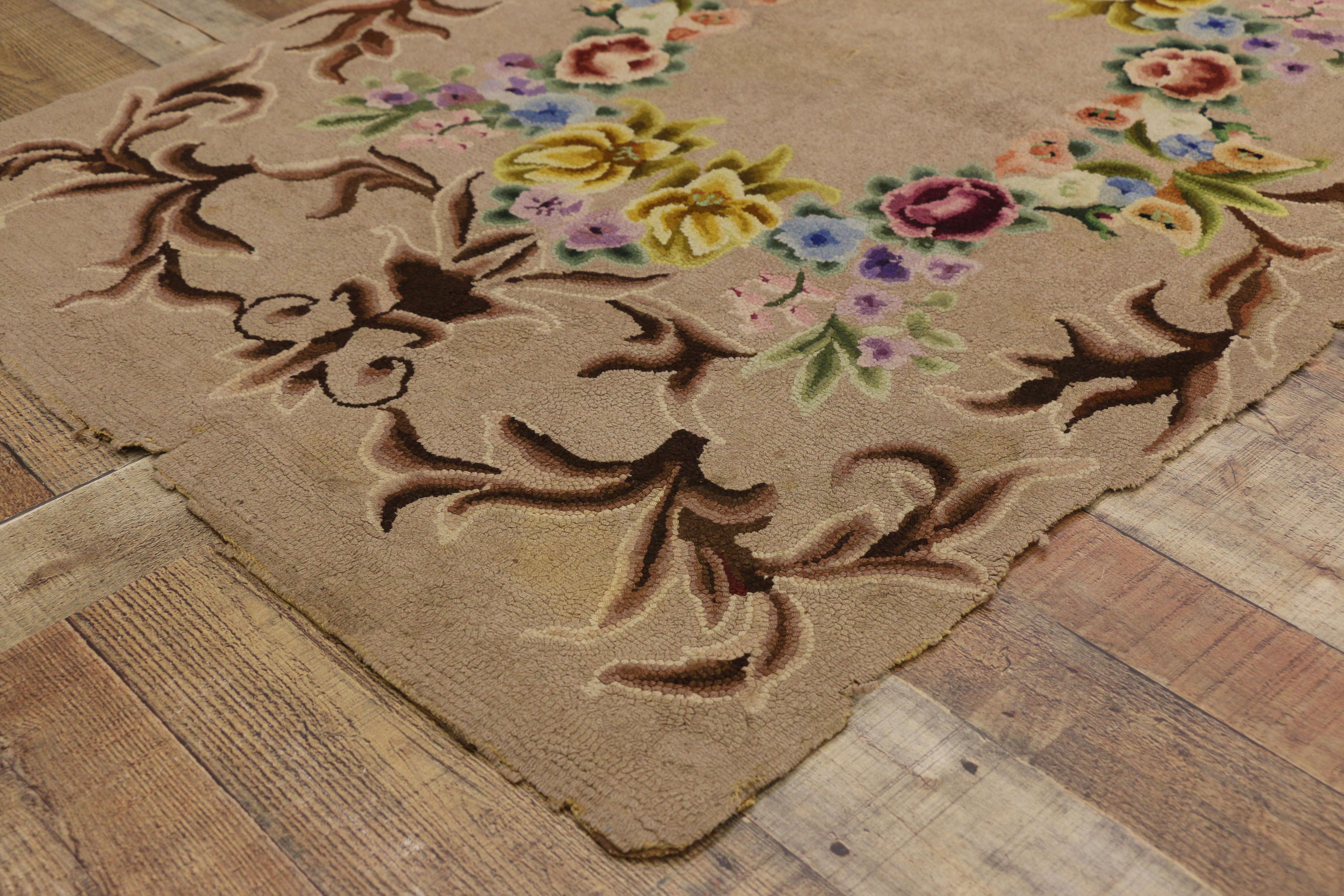 19th Century Antique American Hooked Rug with French Aubusson Style