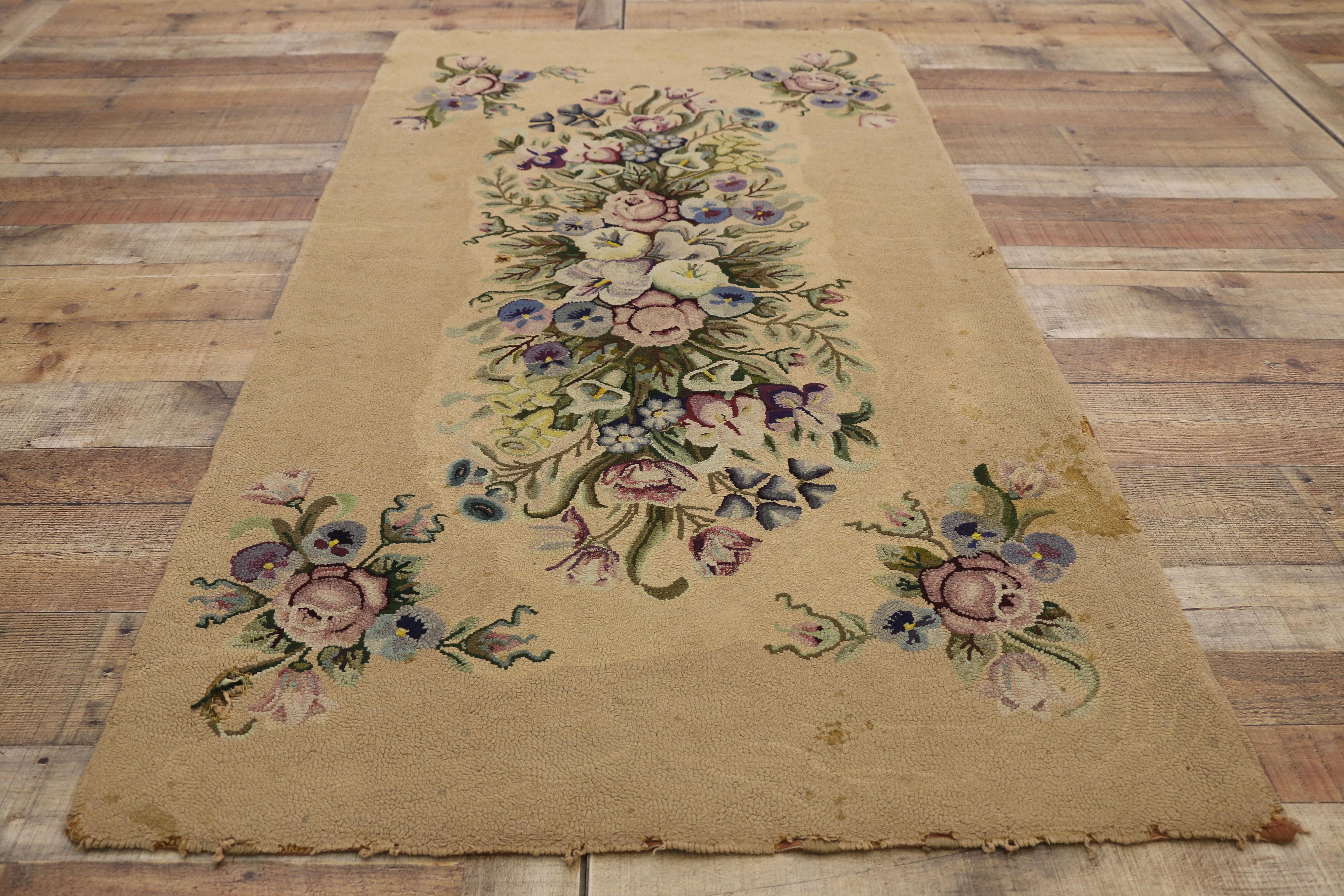 Laine Ancien tapis américain à capuche avec style Aubusson français en vente