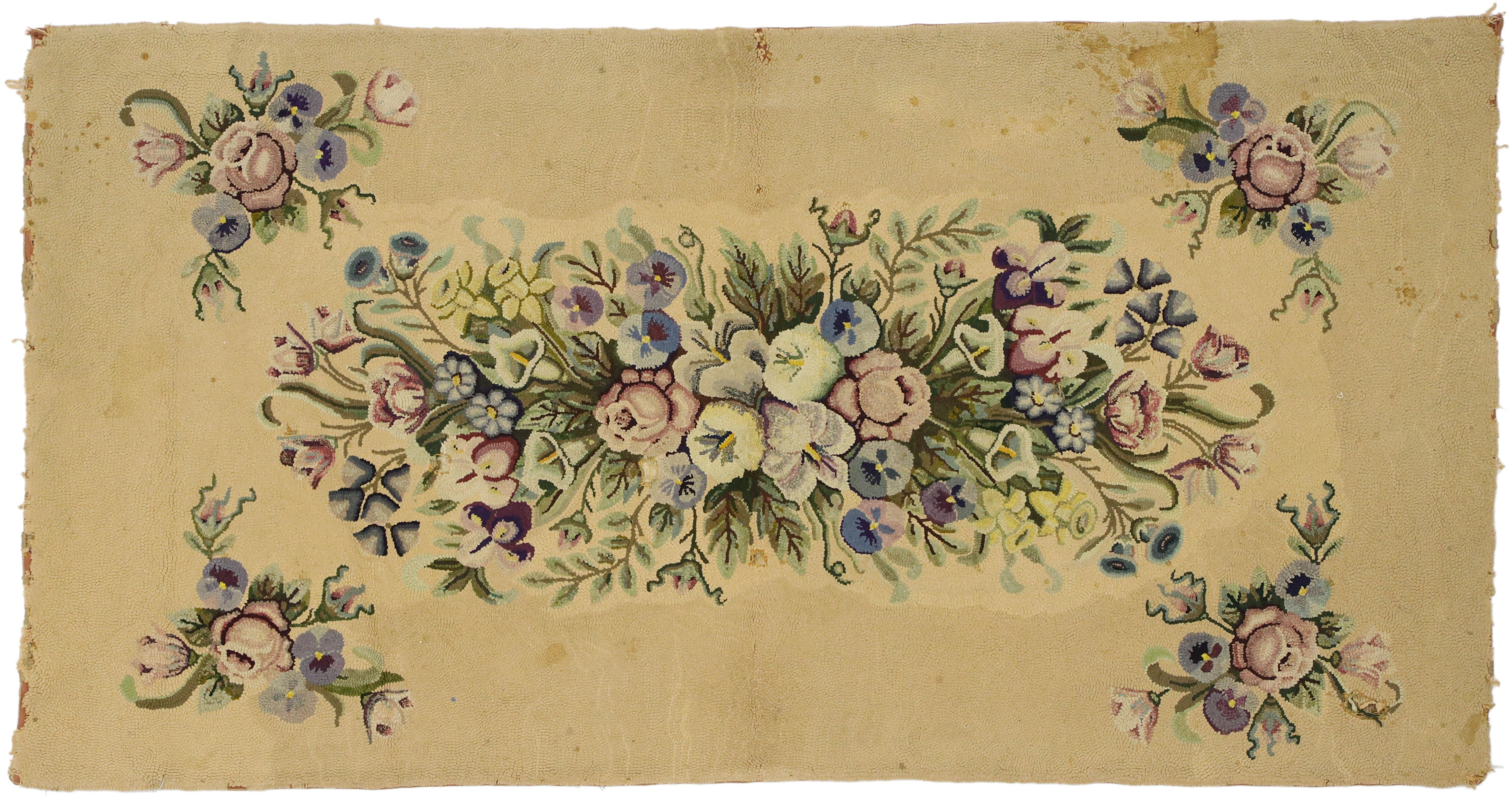 Antique American Hooked Rug with French Aubusson Style For Sale 3