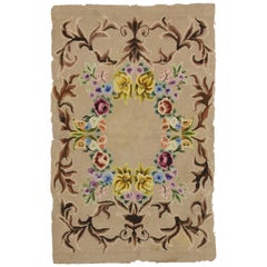Antique American Hooked Rug with French Aubusson Style