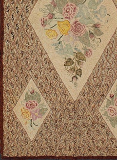 Large Antique American Hooked Rug with Latticework Background & Floral Bouquet
