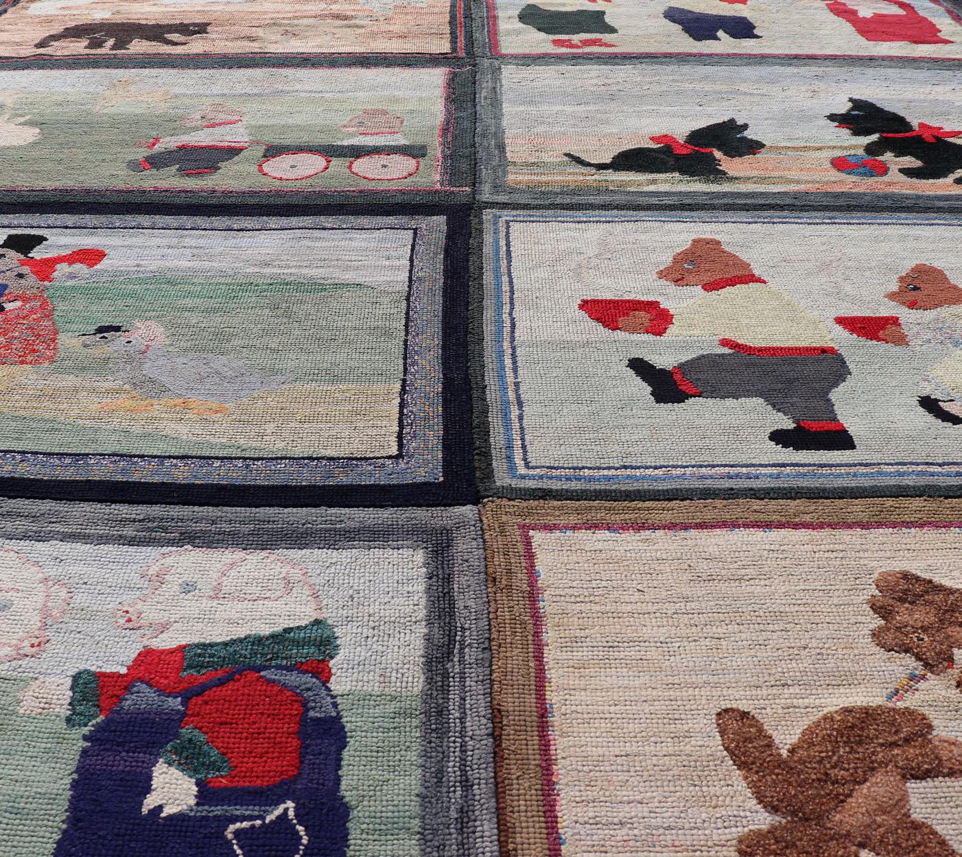 Antique American Hooked Rug with Panel of Children's Rhymes For Sale 1